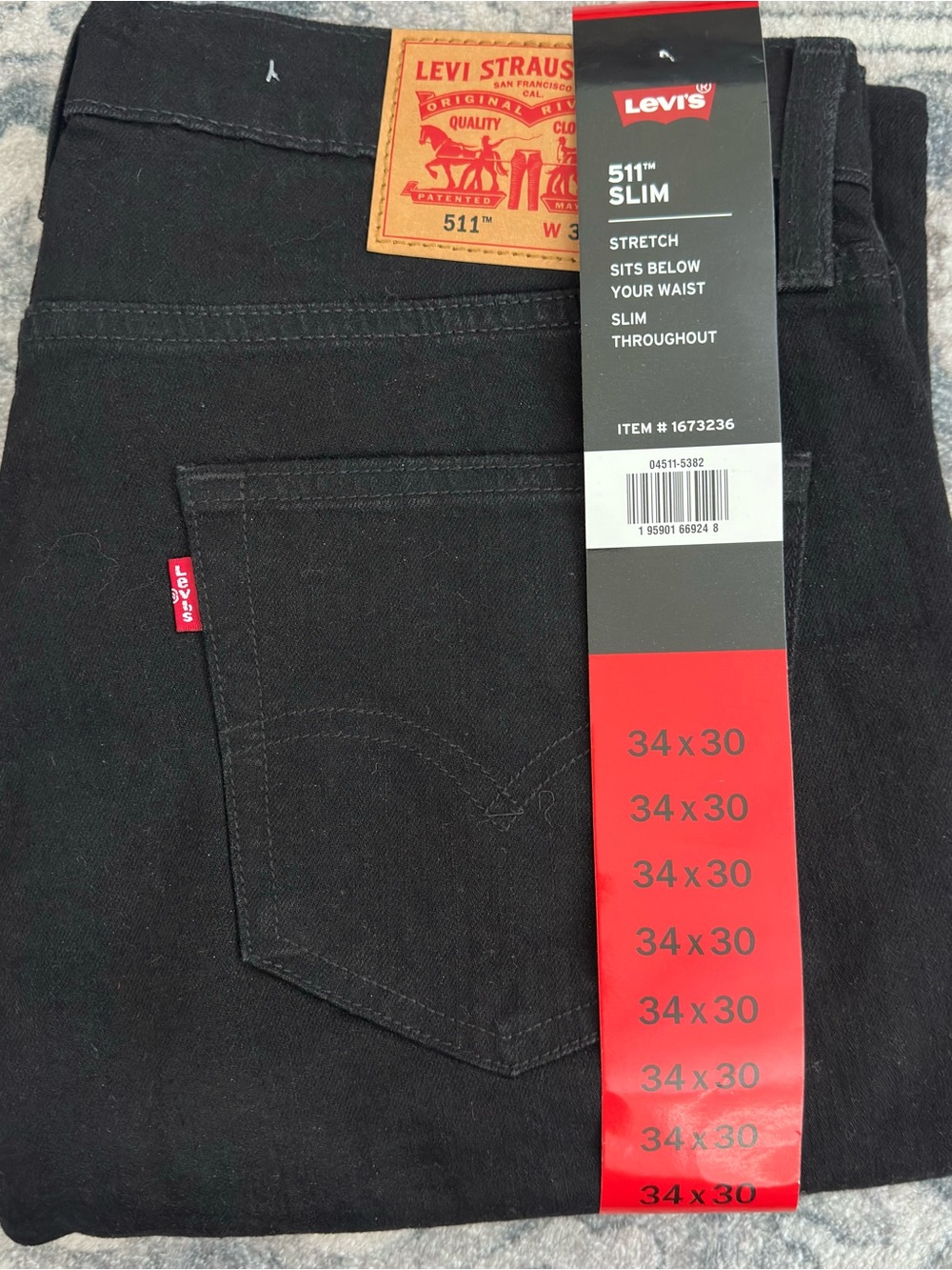 Levi’s NWT Men’s 511 Slim Jeans Black Size 34x30 - Picture 2 of 6